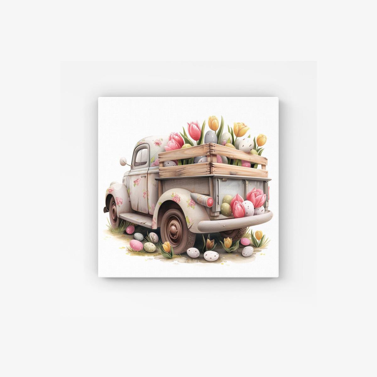 Easter Tuplip Truck HD Metal Print - Neutral / 30cm