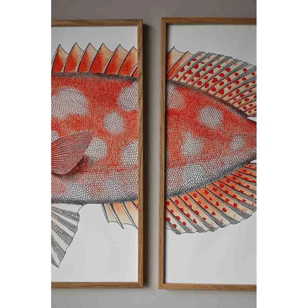 Oak Framed Spotted Orange Half Fish Head & Tail Art Prints - DISCONTINUED – image 3