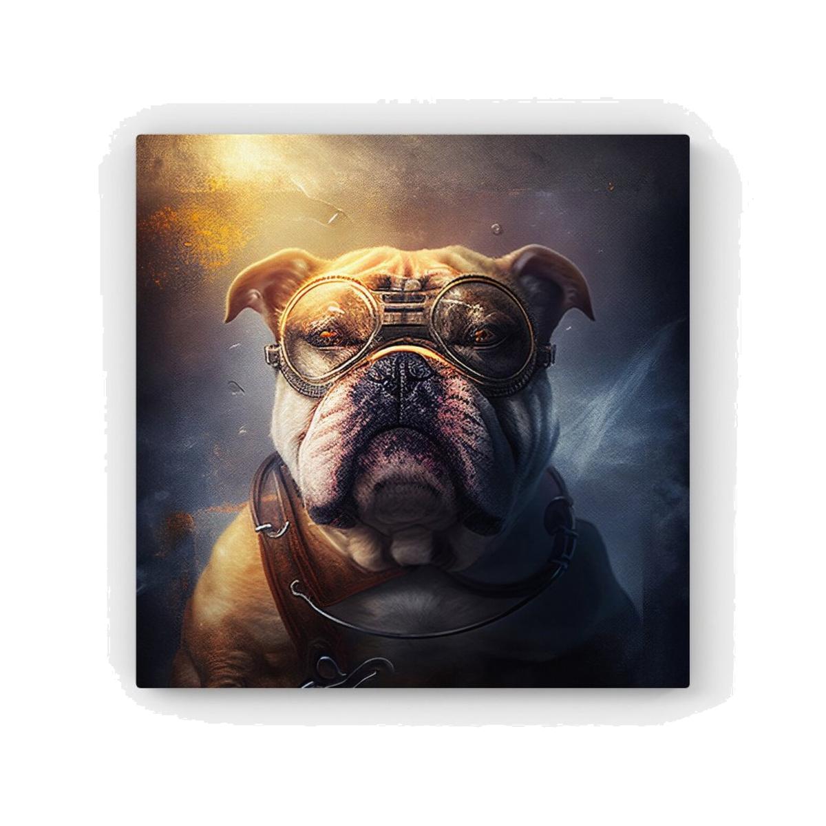 Bulldog With Glasses Splashart Golden HD Metal Print - Brown / 40cm