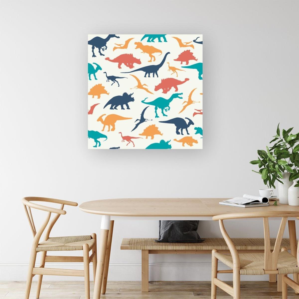 Multicoloured Dinosaurs Canvas Print - Yellow / Small – image 2