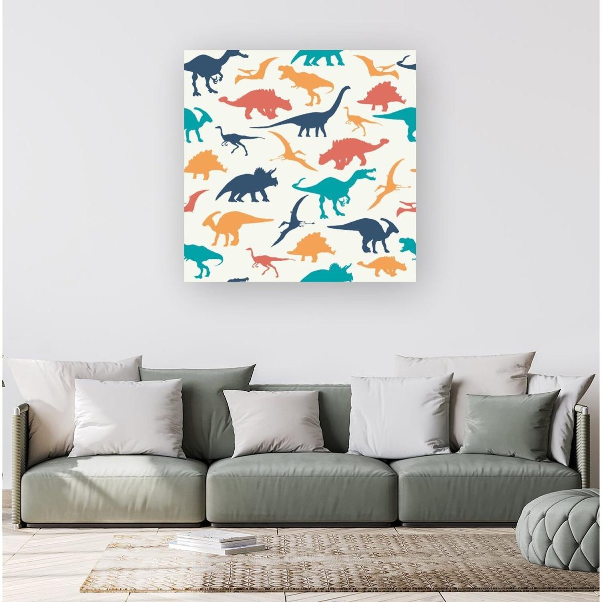 Multicoloured Dinosaurs Canvas Print - Yellow / Small – image 3