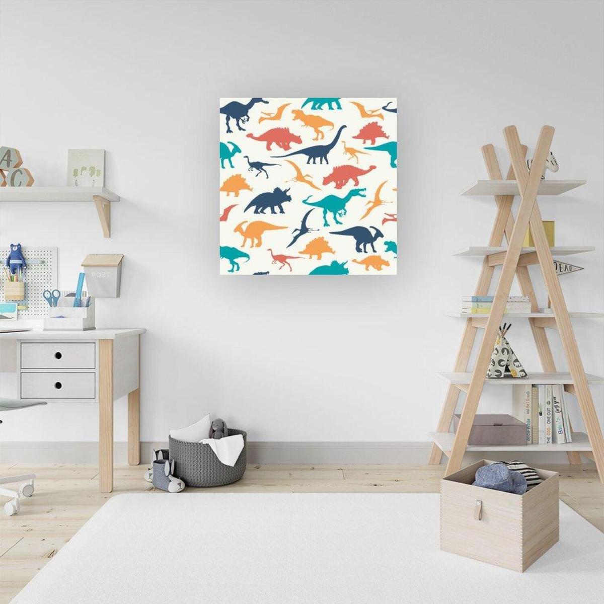 Multicoloured Dinosaurs Canvas Print - Yellow / Small – image 4