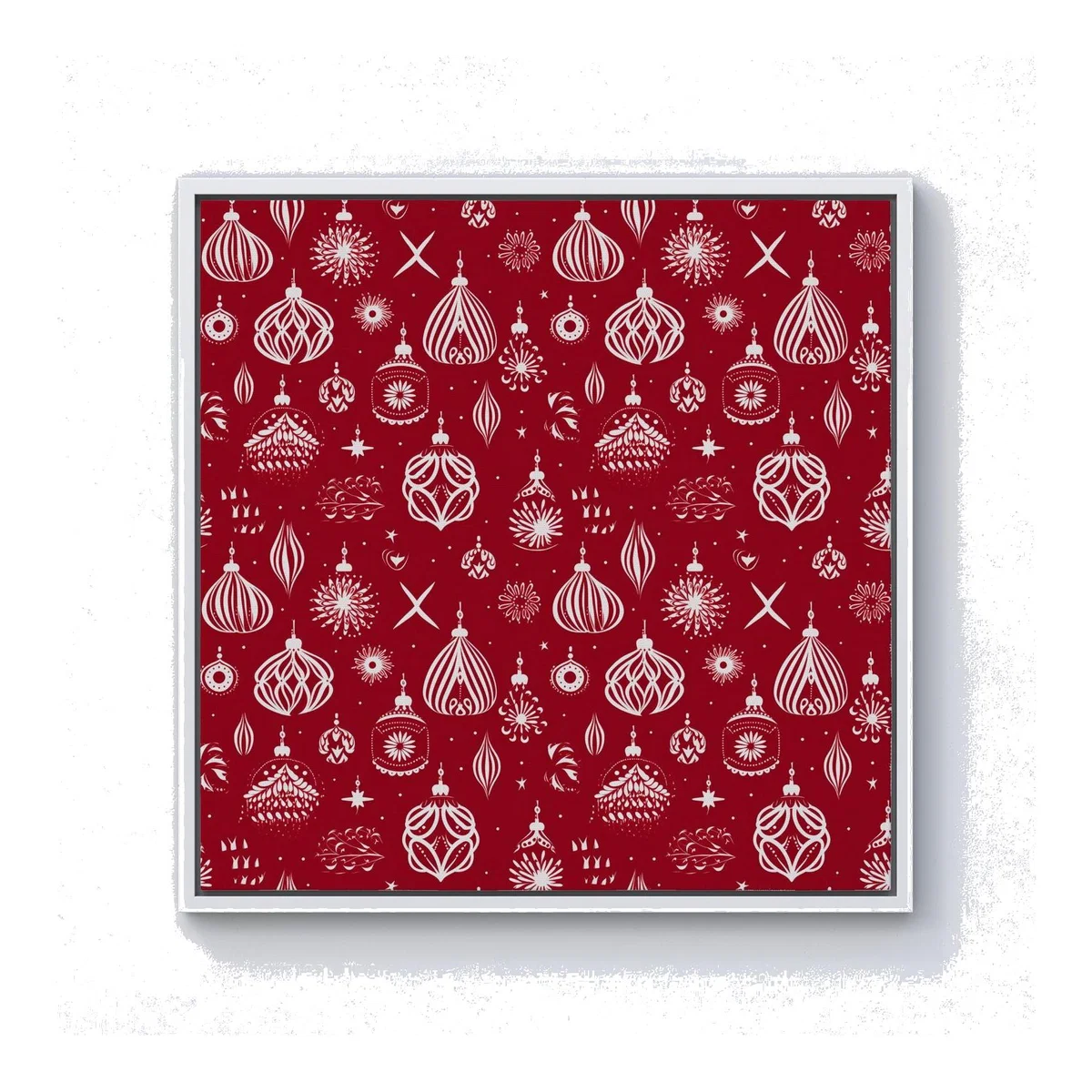 Red Christmas Decorations Pattern Canvas Print - Red / 25.4cm / White Frame