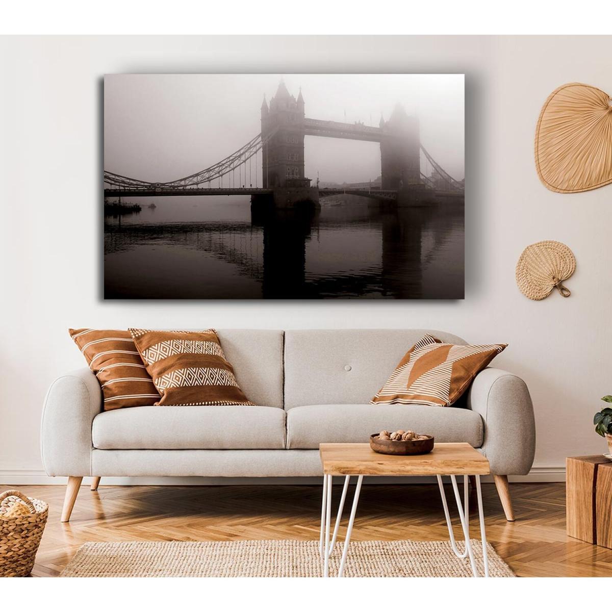 London Tower Bridge Mist Canvas Print Wall Art - Yellow / 81.28cm – image 3