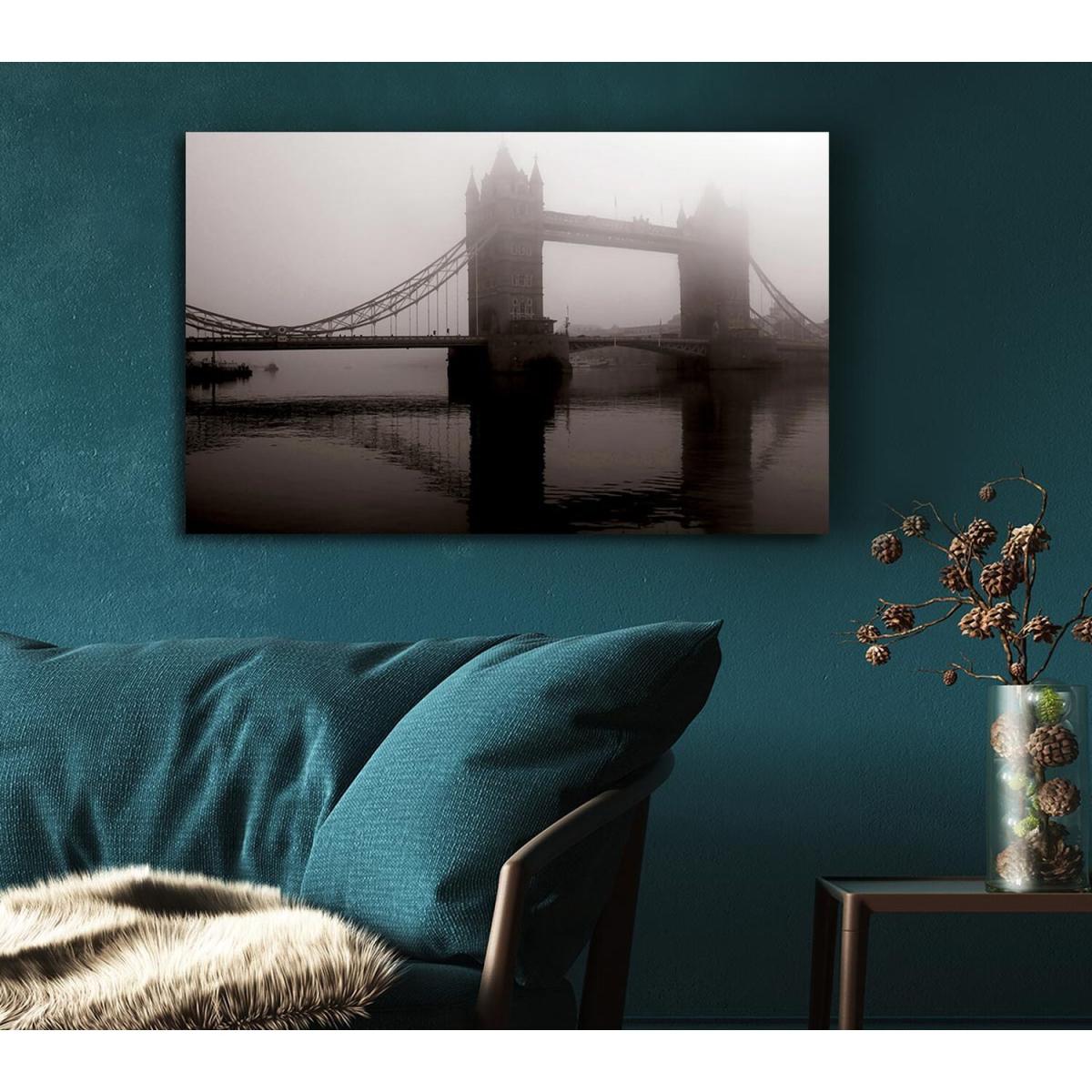 London Tower Bridge Mist Canvas Print Wall Art - Yellow / 81.28cm – image 4