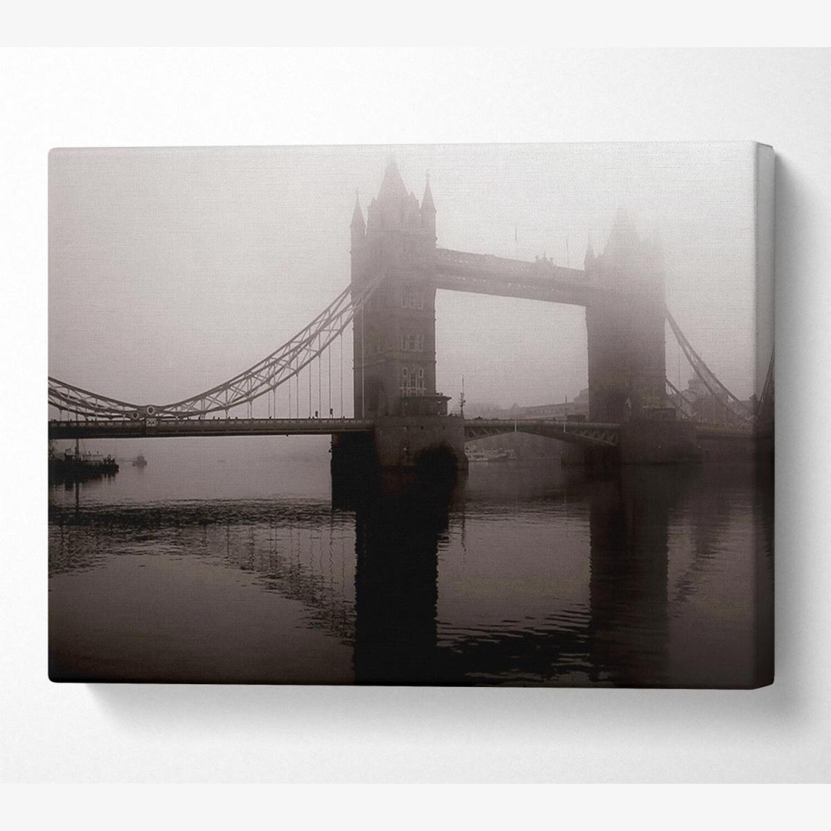 London Tower Bridge Mist Canvas Print Wall Art - Yellow / 81.28cm – image 1
