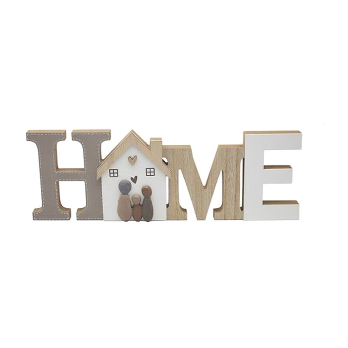 Home Plaque with Family Pebble Decal - White