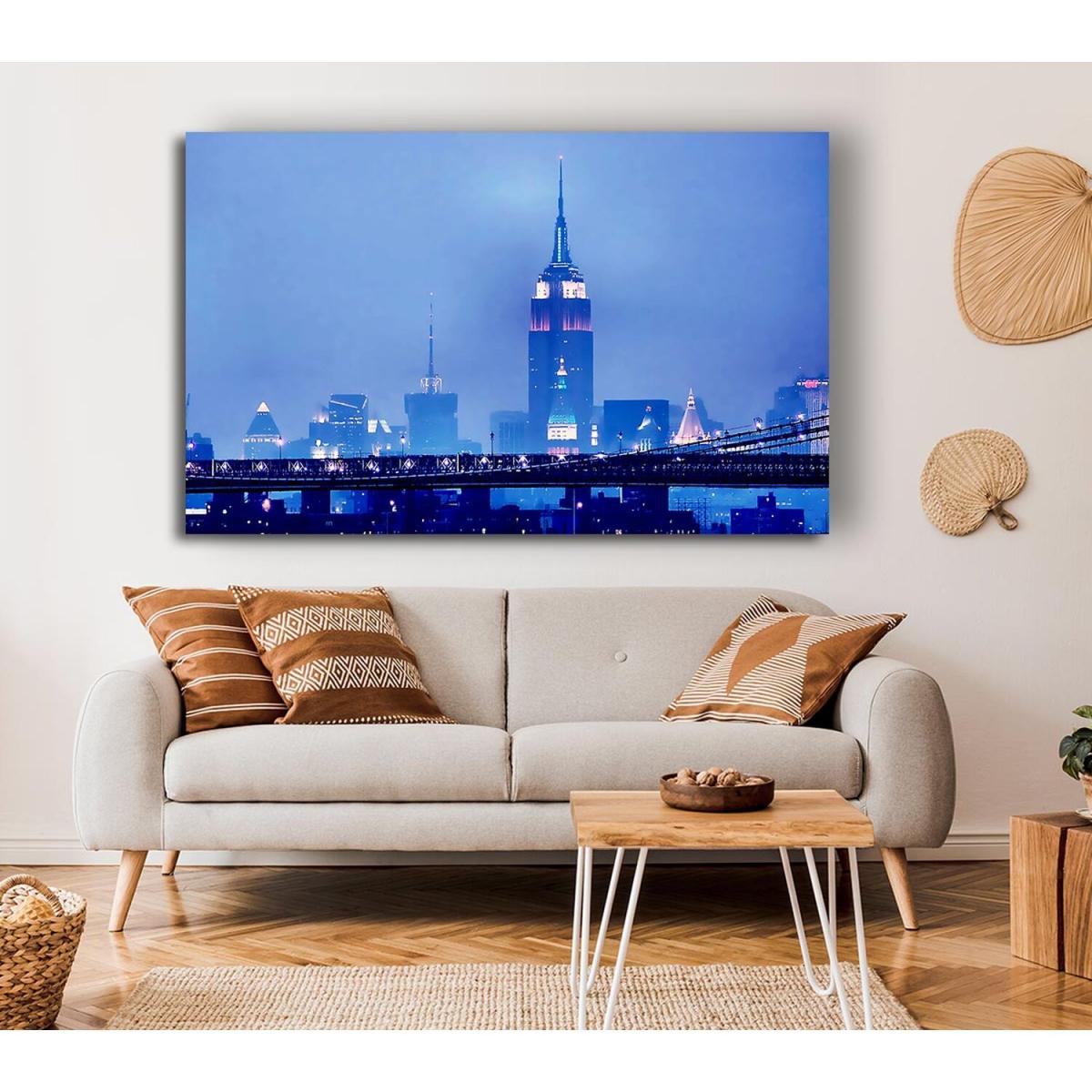 Empire State Building Blue Night Canvas Print Wall Art - Yellow / 81.28cm – image 4