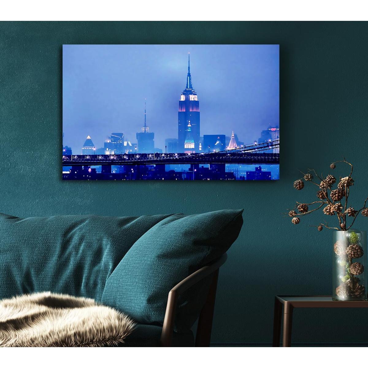 Empire State Building Blue Night Canvas Print Wall Art - Yellow / 81.28cm – image 5