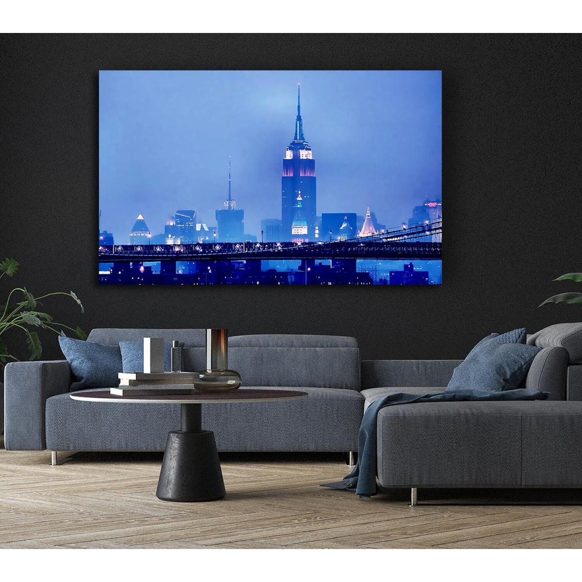 Empire State Building Blue Night Canvas Print Wall Art - Yellow / 81.28cm – image 6