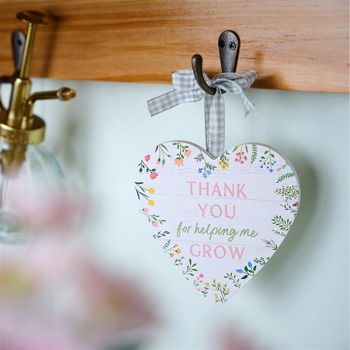 Floral Heart Thank You Plaque - White