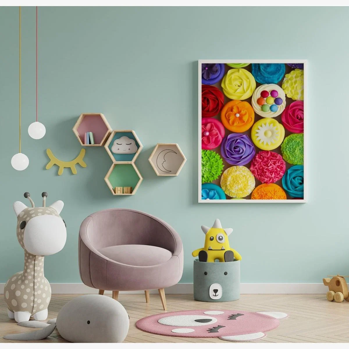 Bright Colourful Cupcakes Art Print - Red / 59.4cm – image 1