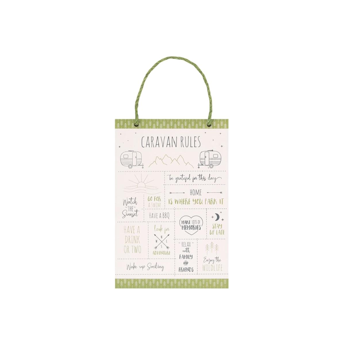 Happy Camper Caravan Rules Hanging Sign - White