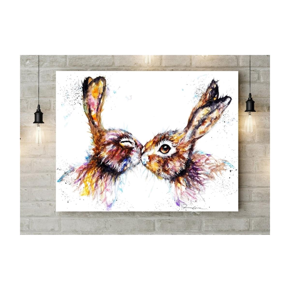 Kissing Hares Canvas - Brown / 40cm