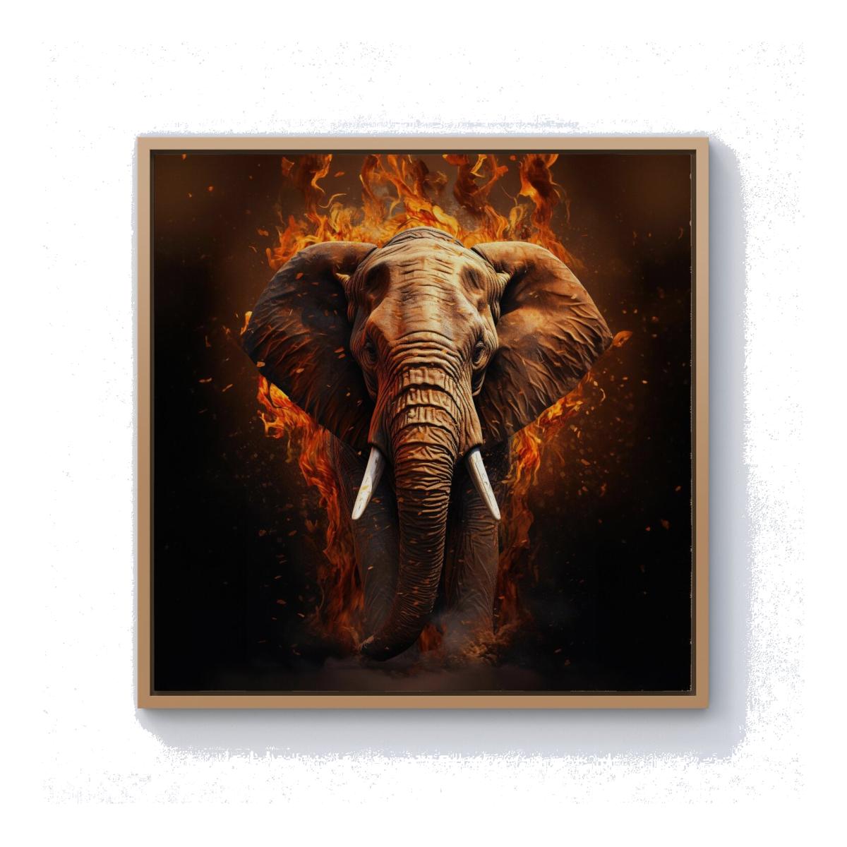 Splashart Elephant and fire Canvas Print - Orange / 76.2cm / Pine Frame