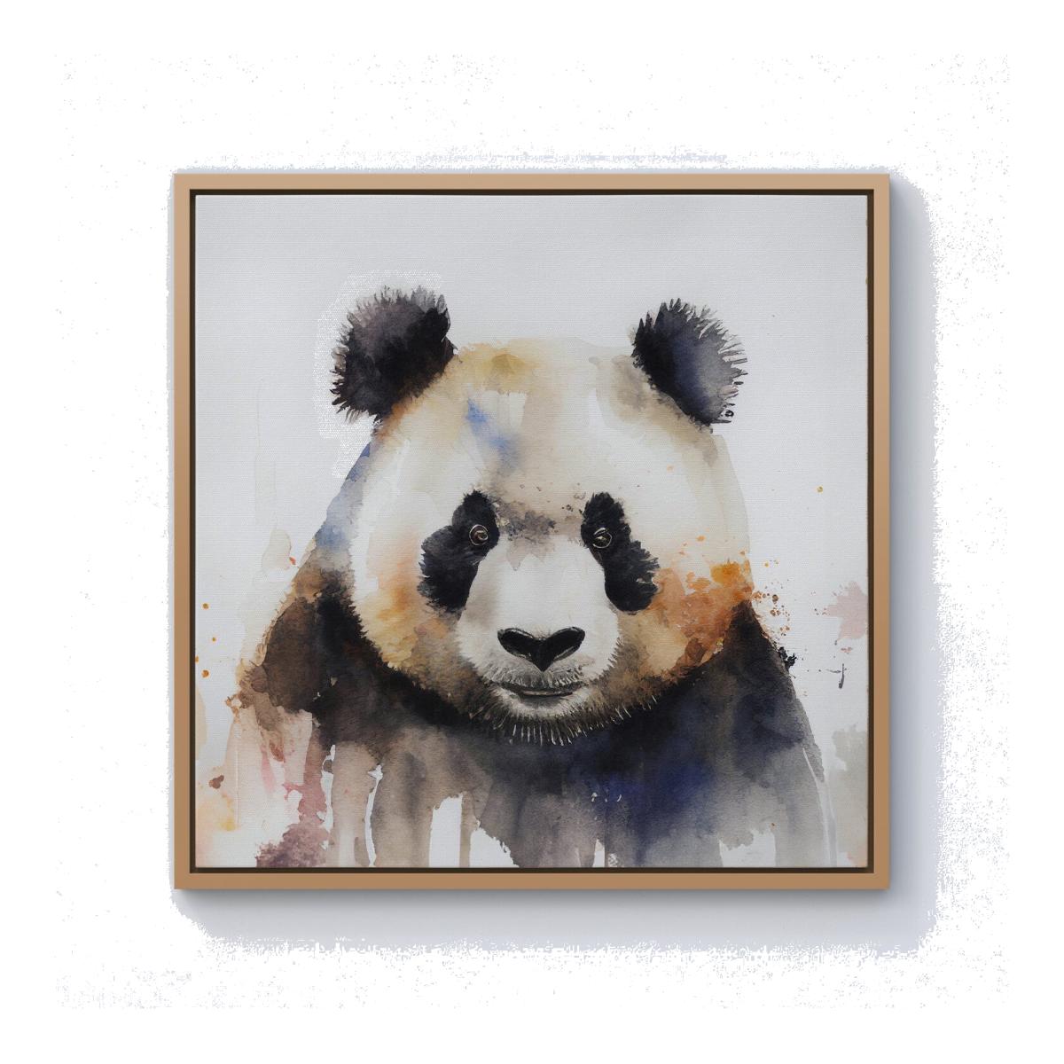 Panda Watercolour Canvas Print - Brown / 76.2cm / Pine Frame