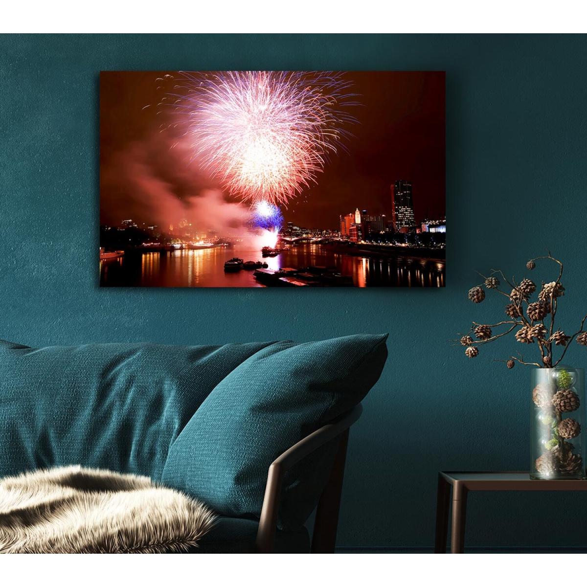 Fireworks On The Thames London Canvas Print Wall Art - Yellow / 81.28cm – image 5