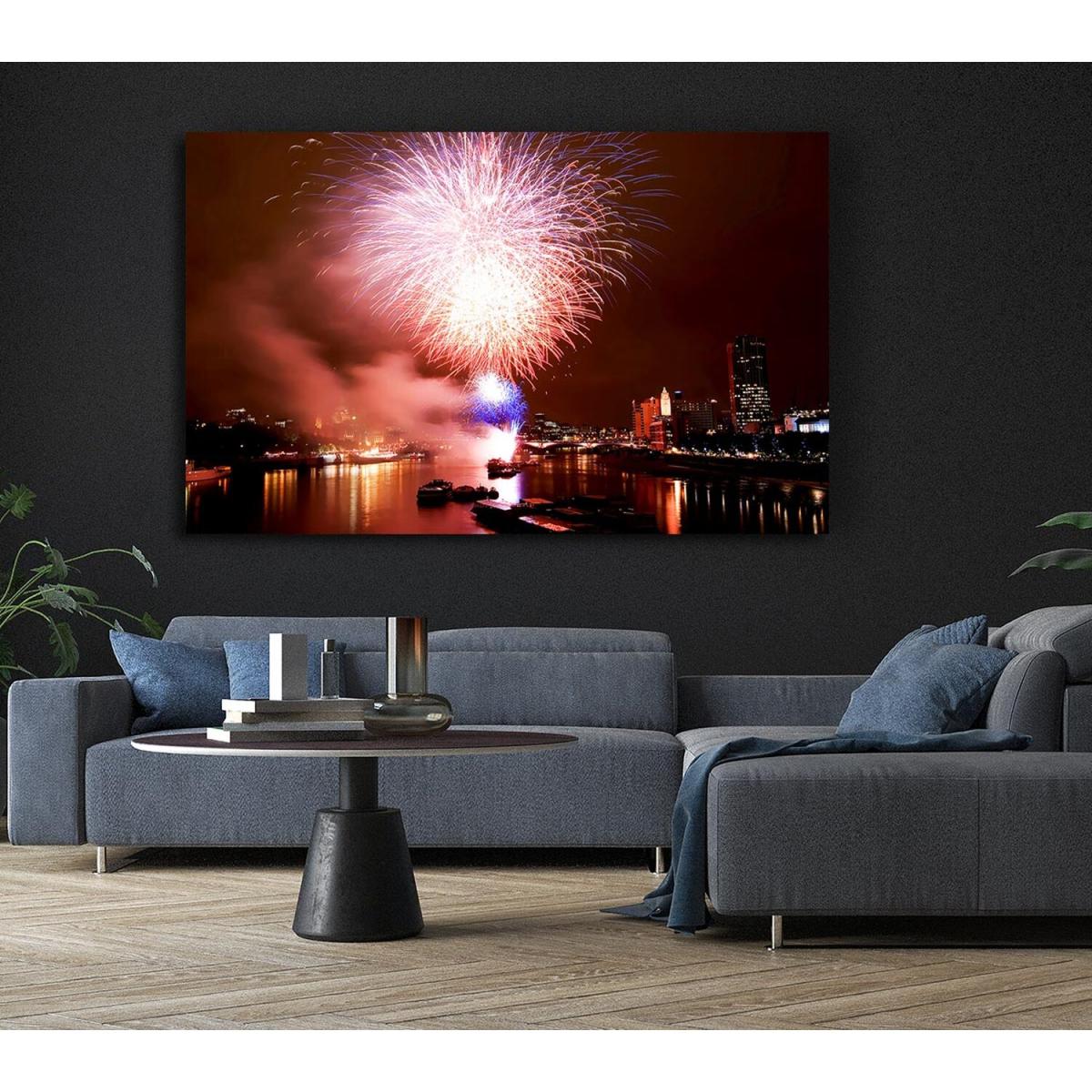 Fireworks On The Thames London Canvas Print Wall Art - Yellow / 81.28cm – image 6