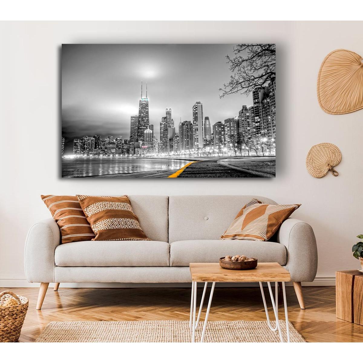 Black n White City Canvas Print Wall Art - Yellow / 81.28cm – image 3