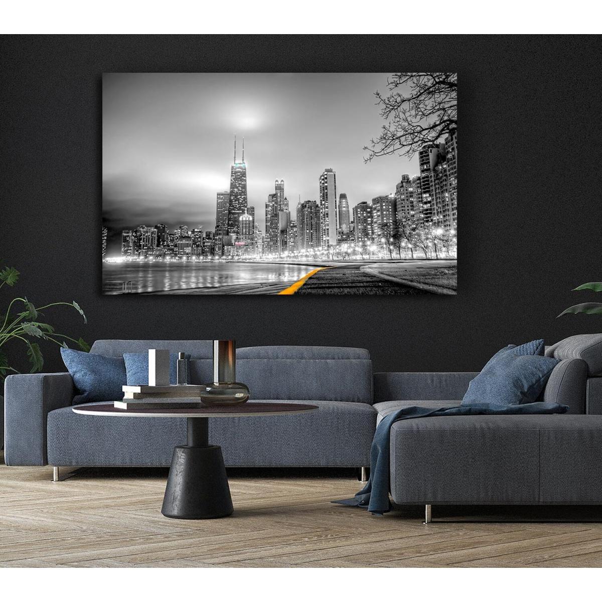 Black n White City Canvas Print Wall Art - Yellow / 81.28cm – image 4