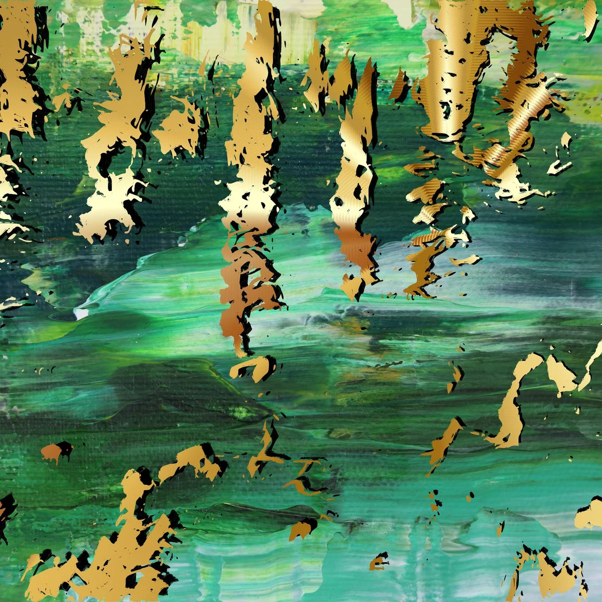 Large Gold Green Blue Abstract Art Print - Gold / 140cm – image 2