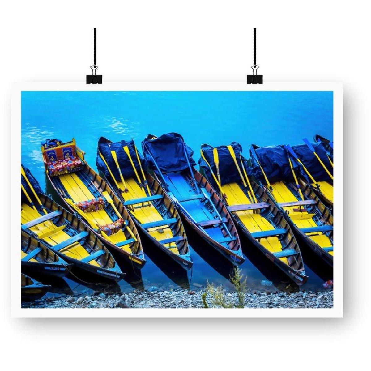 Colourful Tour Boats At The Lakeside Of The Nainital, India Art Print - Blue / 42cm – image 2