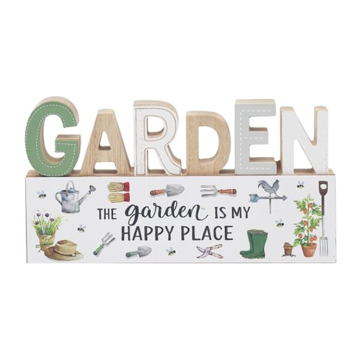 Garden Happy Place Standing Plaque - White