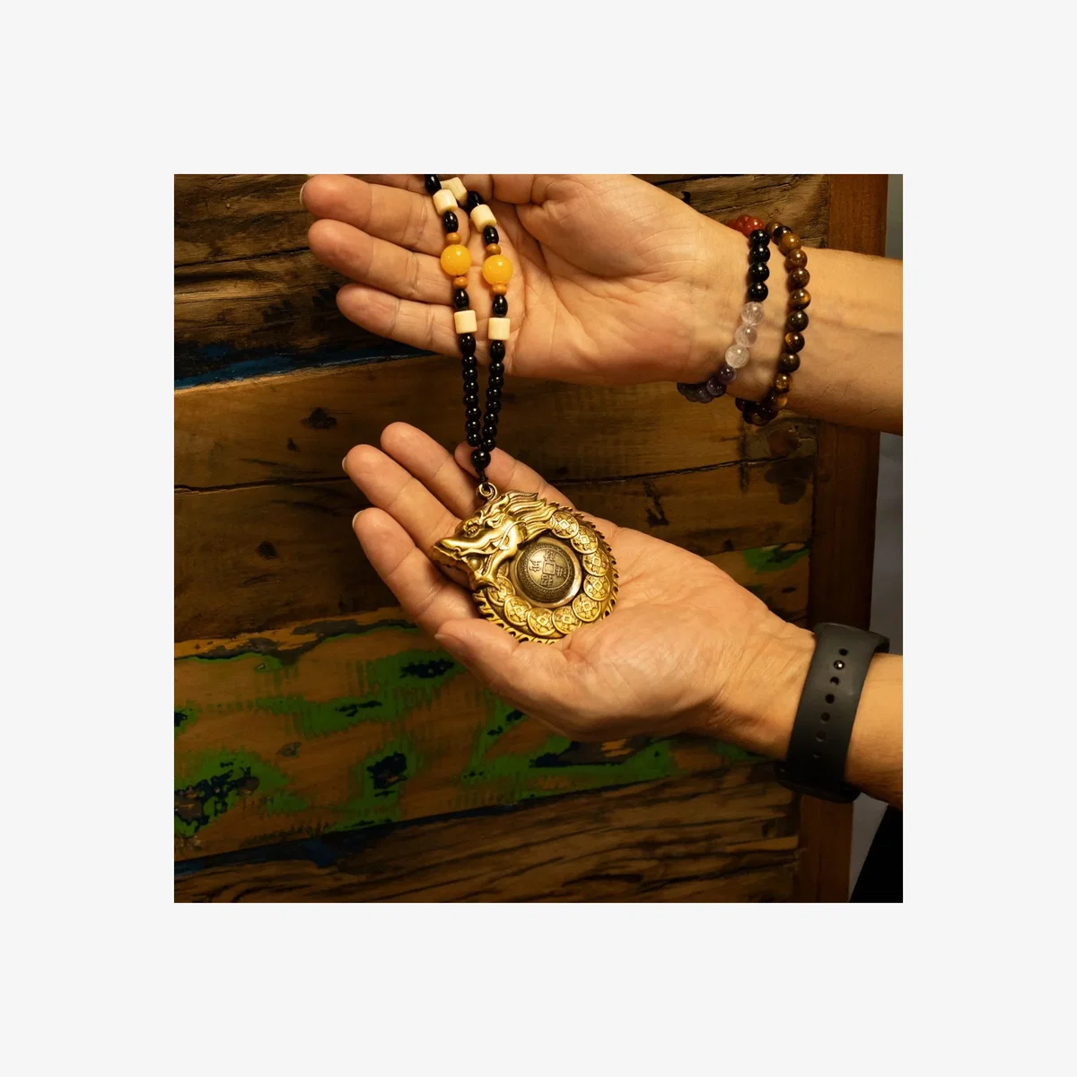 Feng Shui Dragon Encirclement Hanging for Wealth Protection - Gold