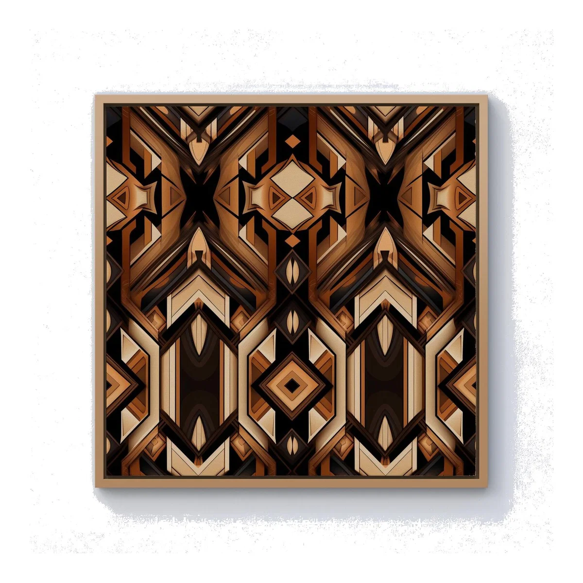 Black And Brown Intricate Pattern Canvas Print - Brown / Pine Frame / 101.6cm