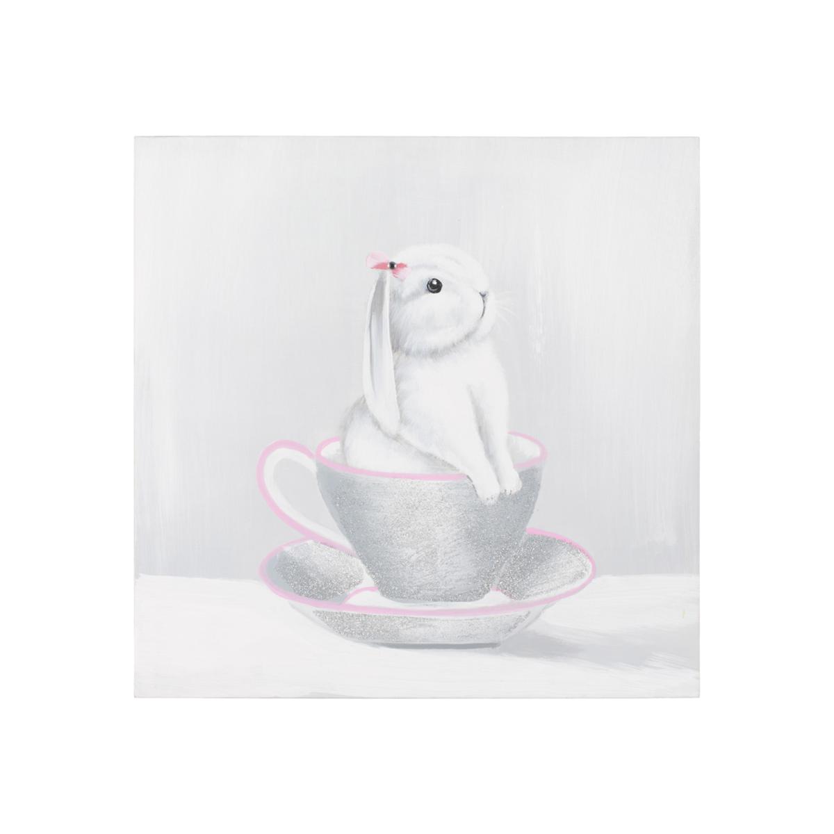 Cute Bunny in a Tea Cup Hand Painted Canvas – image 1