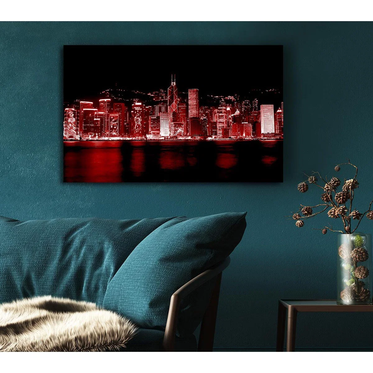 Hong Kong Waters Red Canvas Print Wall Art - Yellow / 50.8cm – image 5