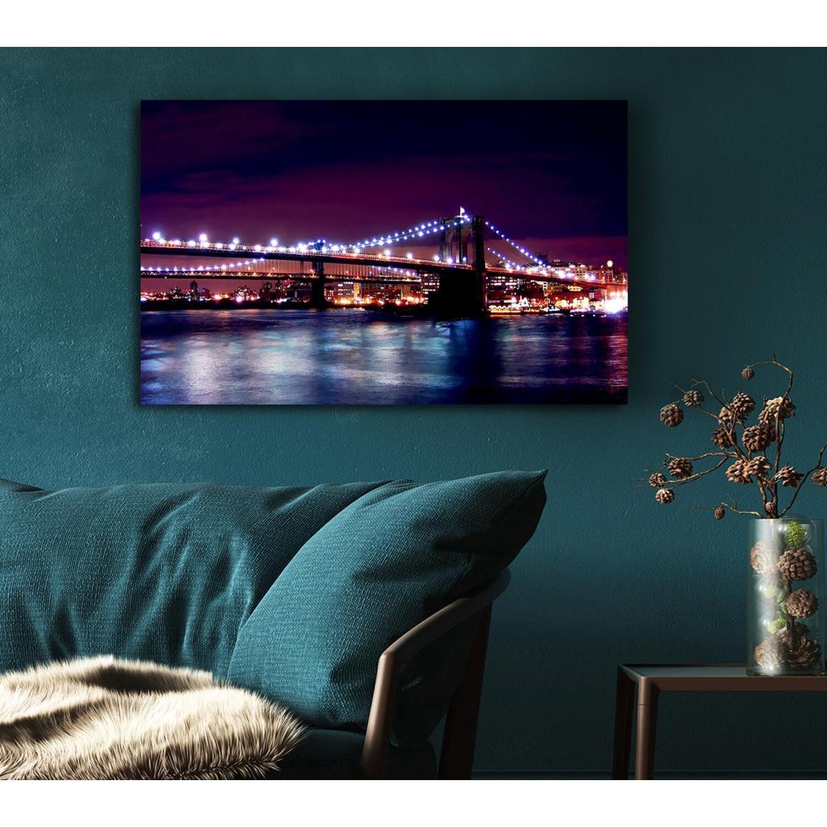 Brooklyn Bridge Lights By The Water Canvas Print Wall Art - Yellow / 35.56cm – image 5