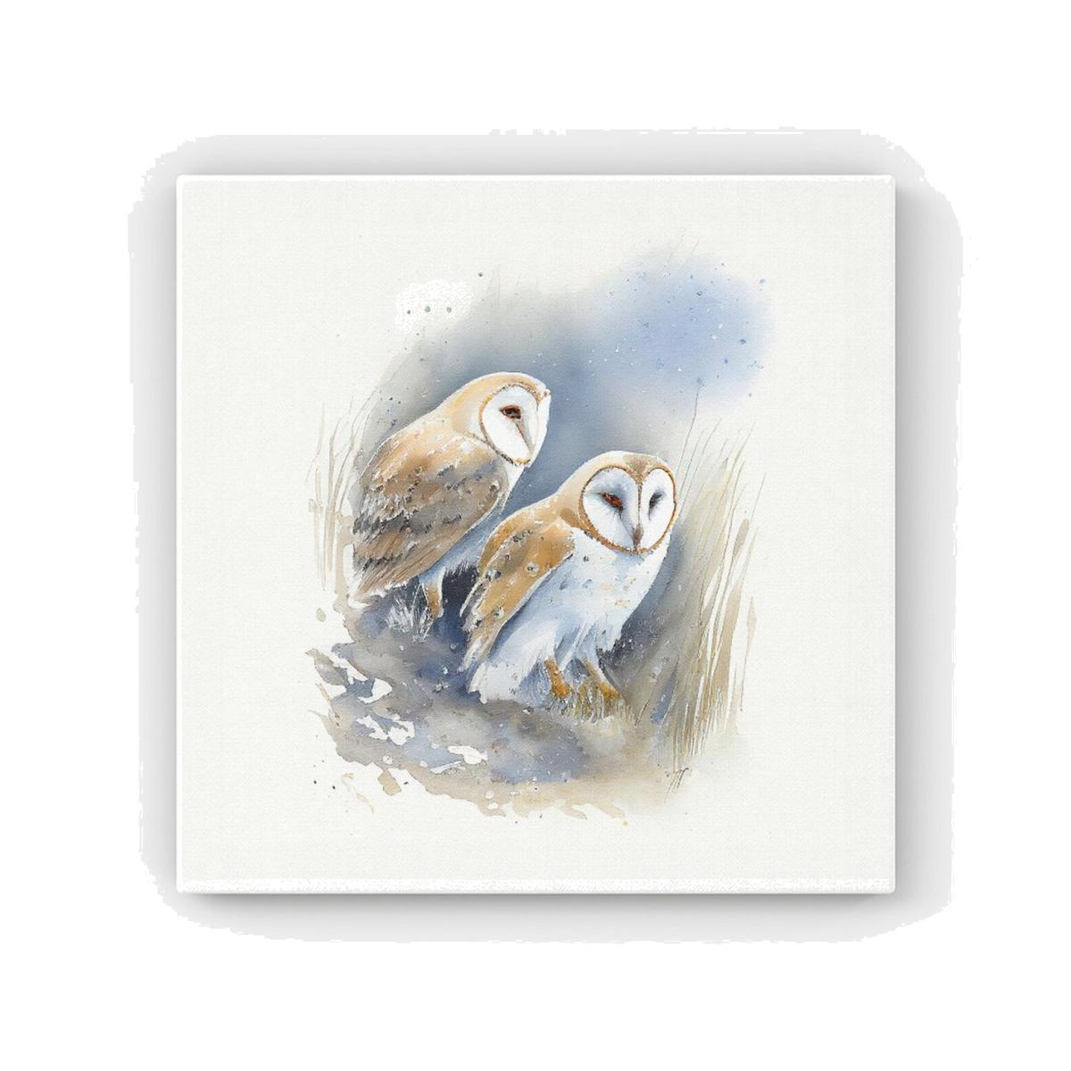 Barn Ano Owls Watercolour HD Metal Print - Brown / 40cm