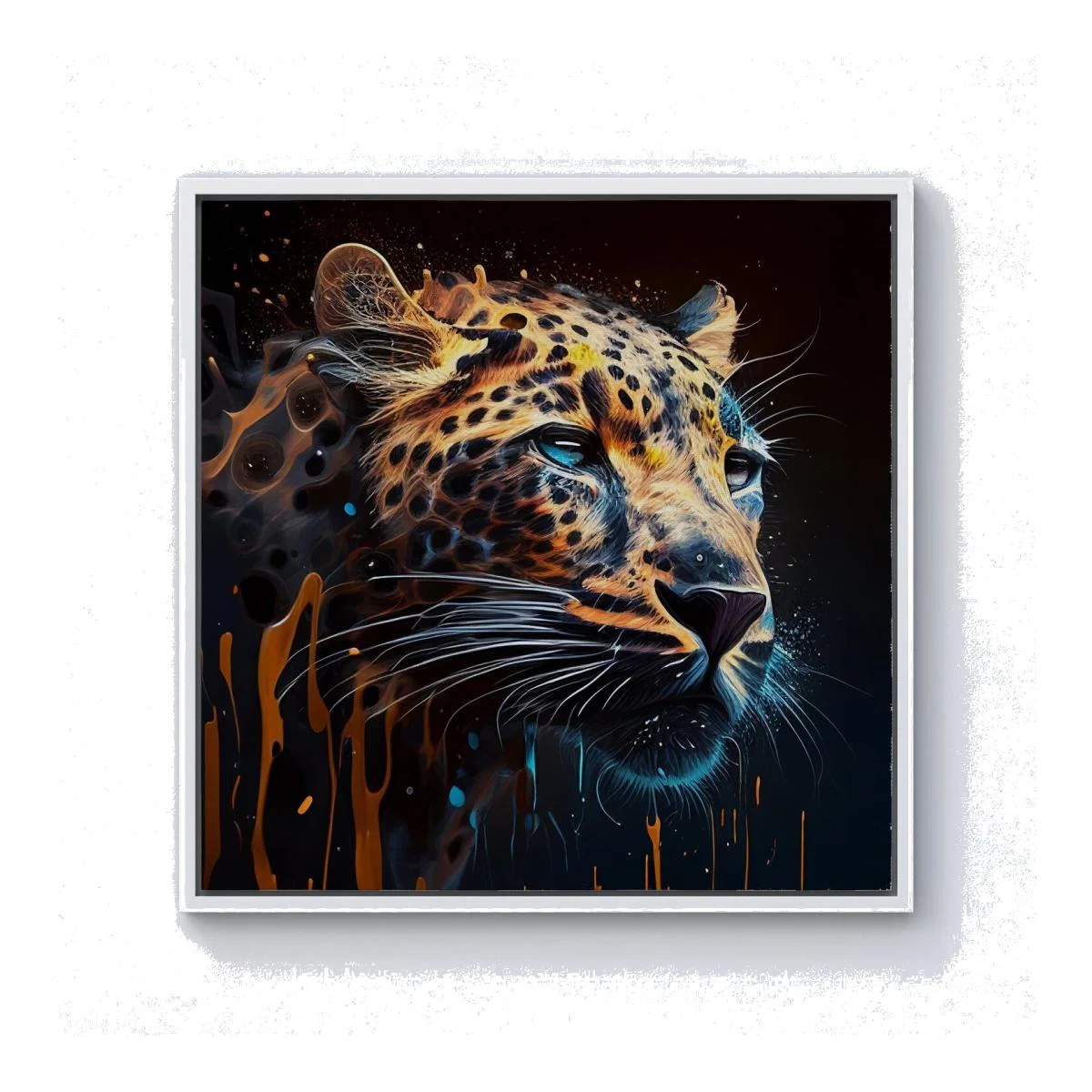 Leapoard Face Splashart On Dark Background Canvas Print - Yellow / 101.6cm / White Frame