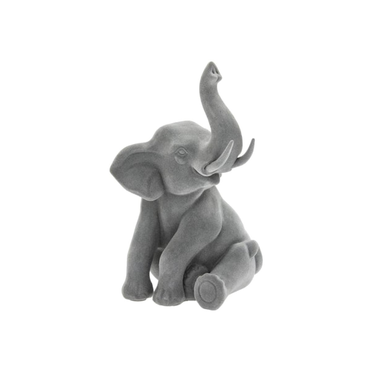 Grey Velvet Sitting Elephant Ornament 21cm - Grey