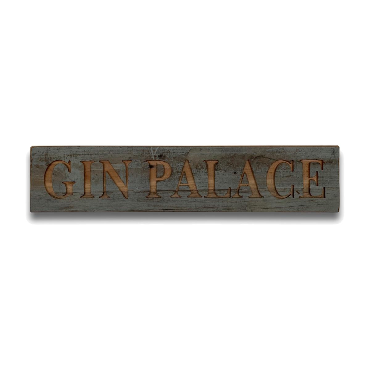 Gin Palace Grey Message Plaque Rustic Decor - Brown