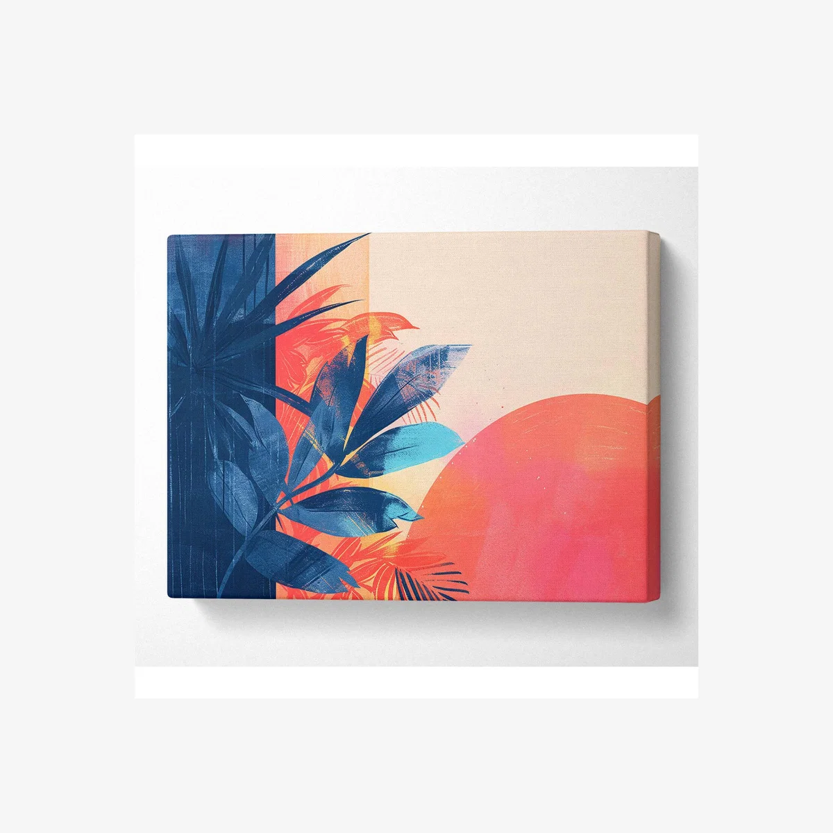 Boho Blue Leaves Canvas Print - Black / 81.28cm