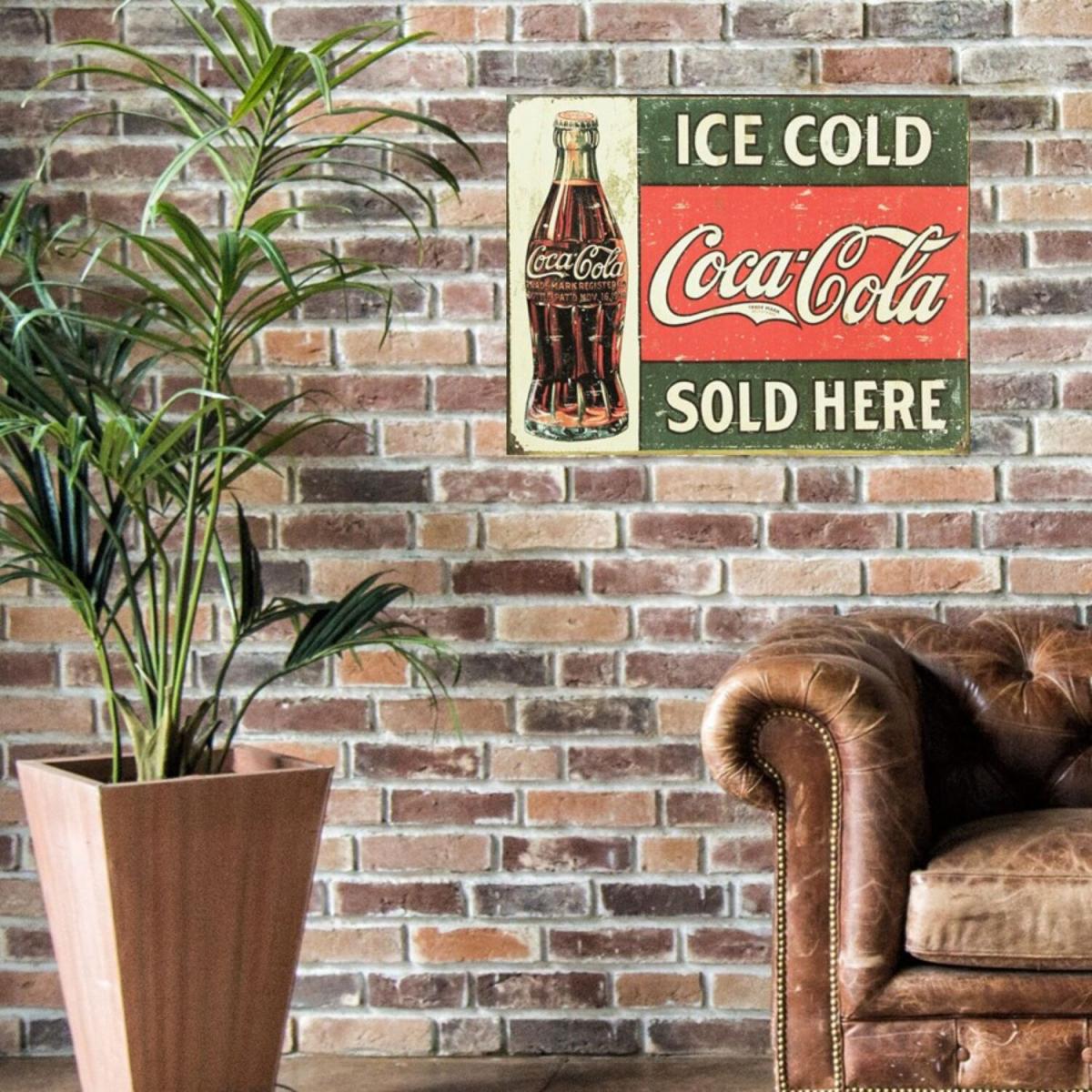 Large Metal Sign Ice Cold Coca Cola - Multi – image 1
