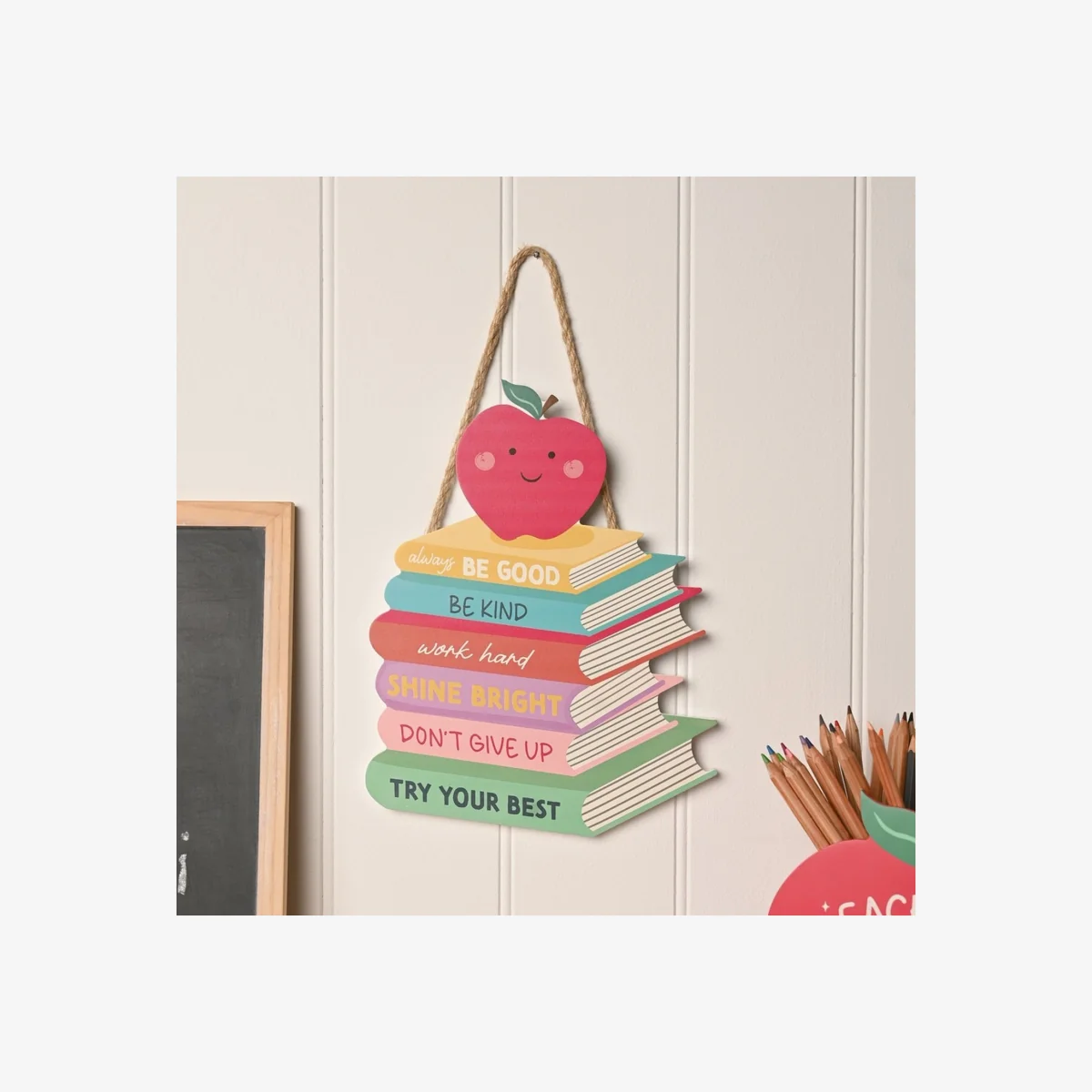 Uniqueful School Years Apple And Books Hanging Wall Plaque – image 1
