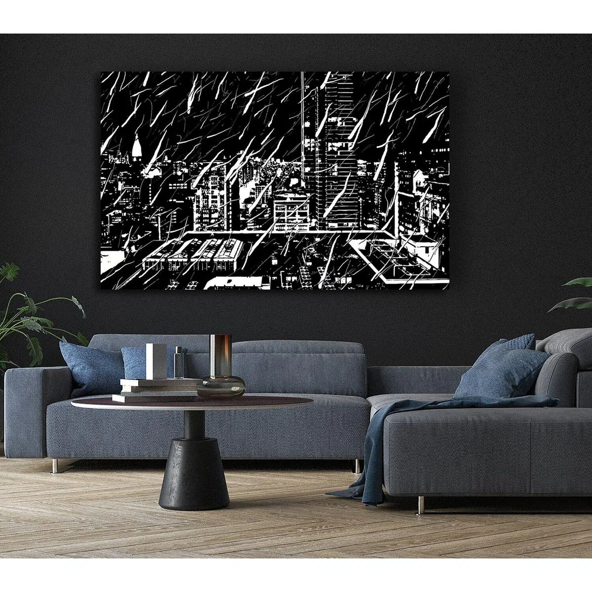 City Illustration B n W Canvas Print Wall Art - Yellow / 101.6cm – image 6