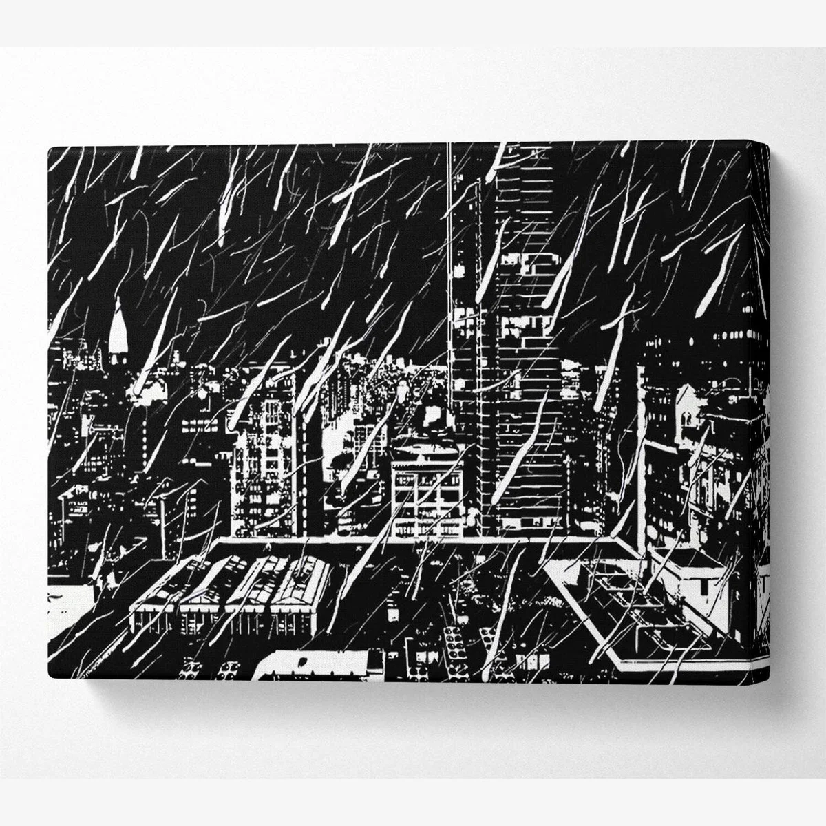 City Illustration B n W Canvas Print Wall Art - Yellow / 101.6cm – image 1