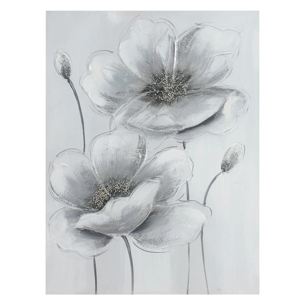 Hand Painted Grey Embellished Flower Canvas – image 2