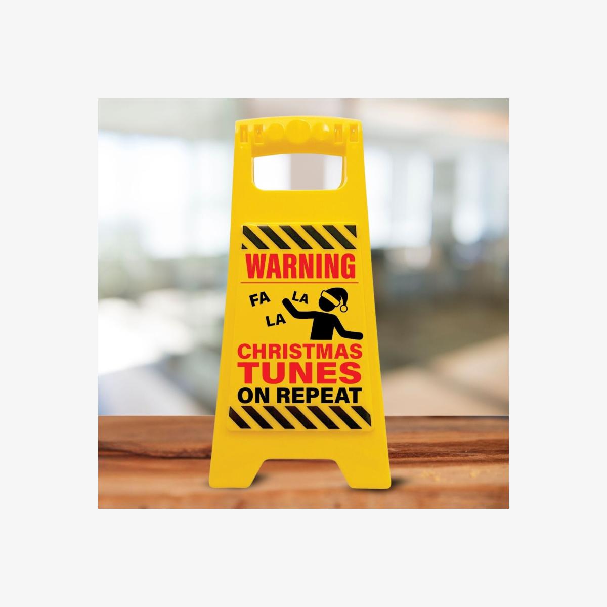 Christmas Tunes on Repeat Warning Sign Christmas Decor - Black