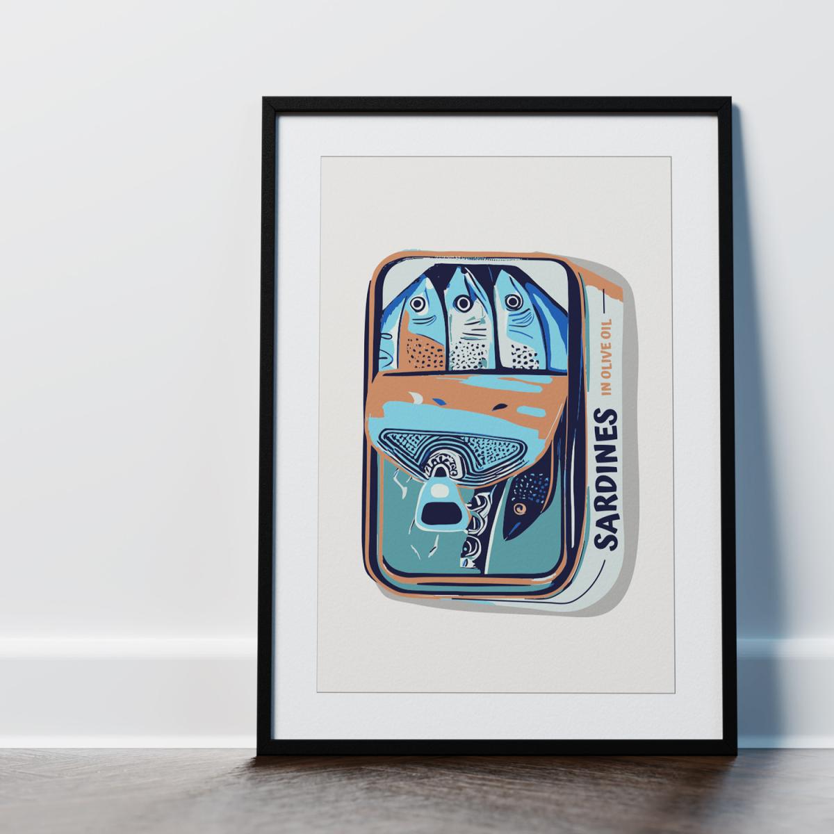 Sardines in a Tin Bright Kitchen Framed Wall Art Print - White – image 3