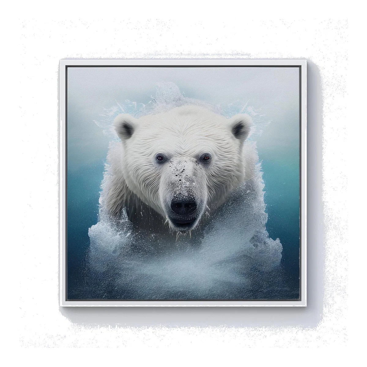 Polar Bear Splashart Canvas Print - White / White Frame / 76.2cm