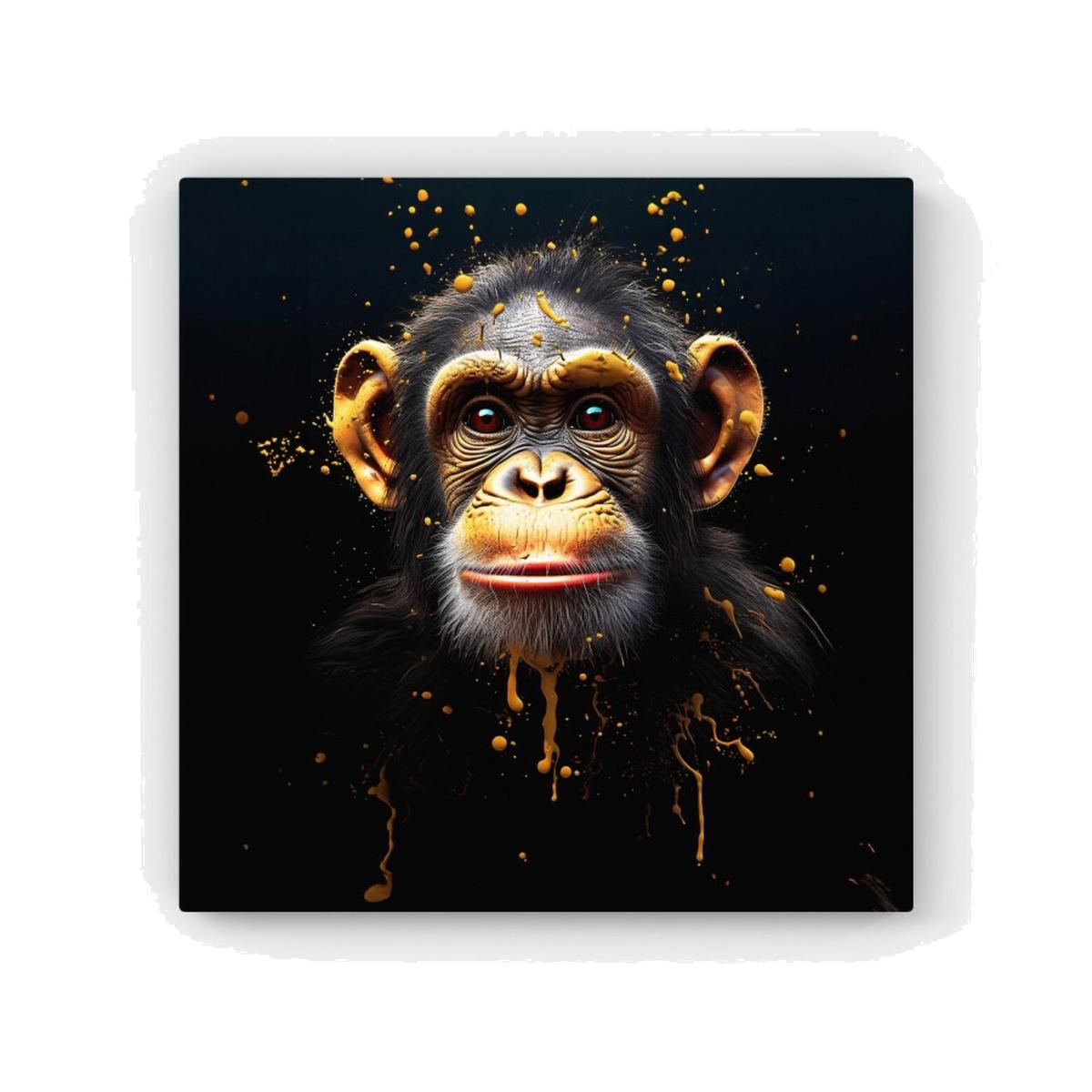 Splashart Cheeky Chimp Face HD Metal Print - Orange / 56cm