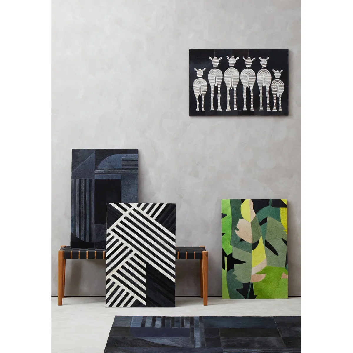 Safira Leather Patchwork Zebra Wall Art - Black – image 2