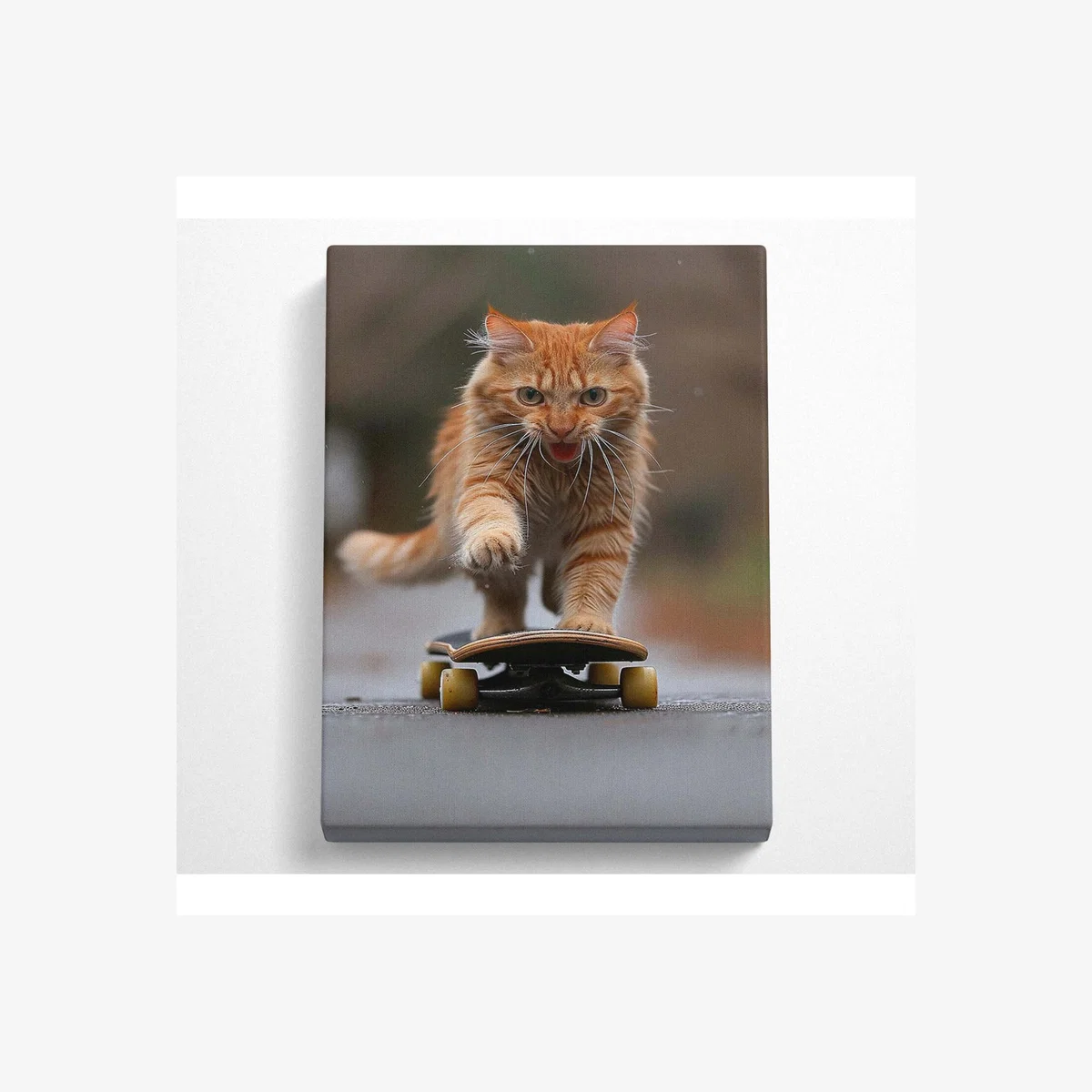 Cat Skateboarding Canvas Print - Black / 101.6cm