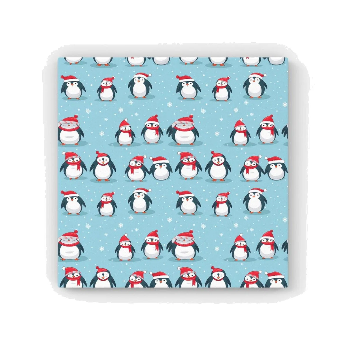 Adorable Santa Penguins HD Metal Print - Blue / 40cm