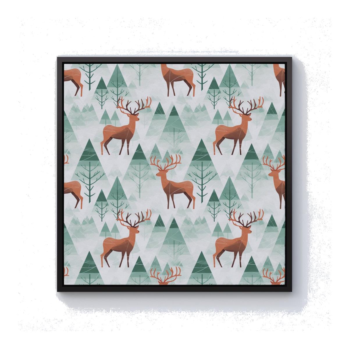 Reindeer On A Snowy Landscape Canvas Print - Green / 76.2cm / Black Frame